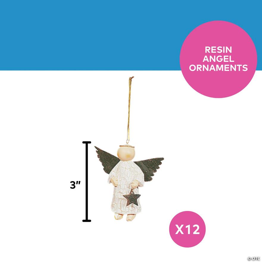 Set of sparkling angel ornaments