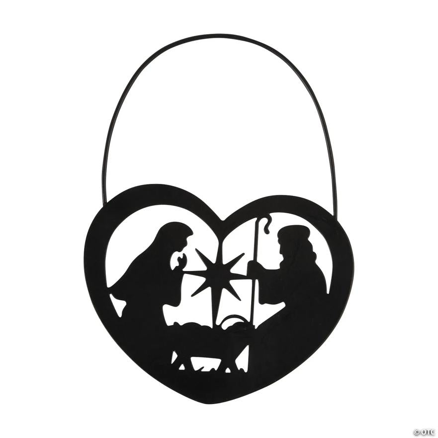 Black metal nativity manger silhouette ornament