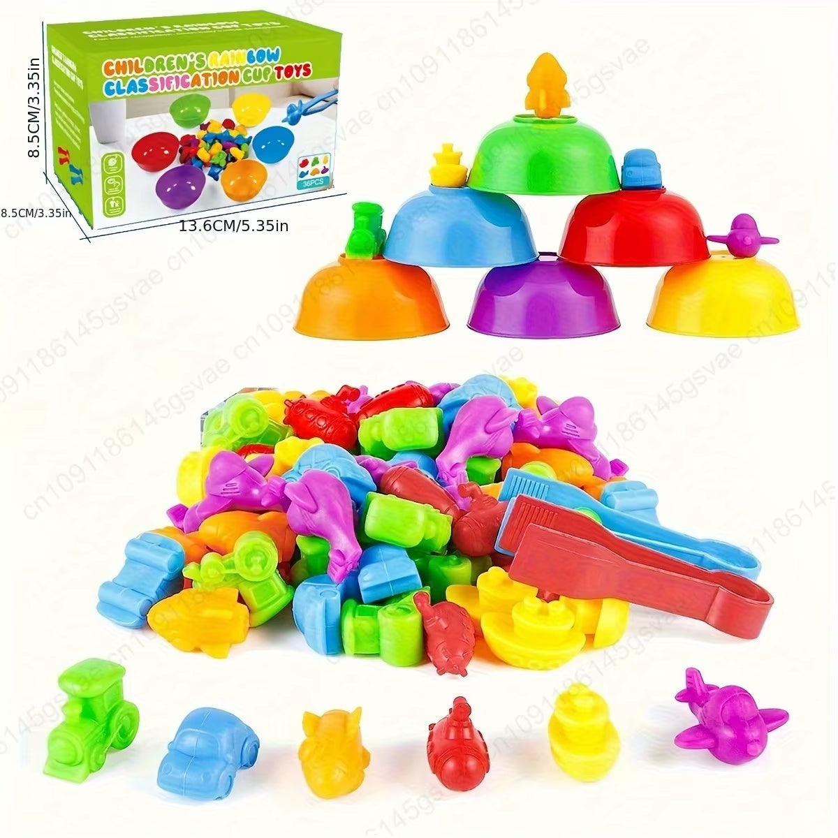 56/36Pcs Rainbow Sorting Game Animal Puzzle Toy Dinosaur Traffic Color Matching Game Education Sensory Toys for Kids Preschool