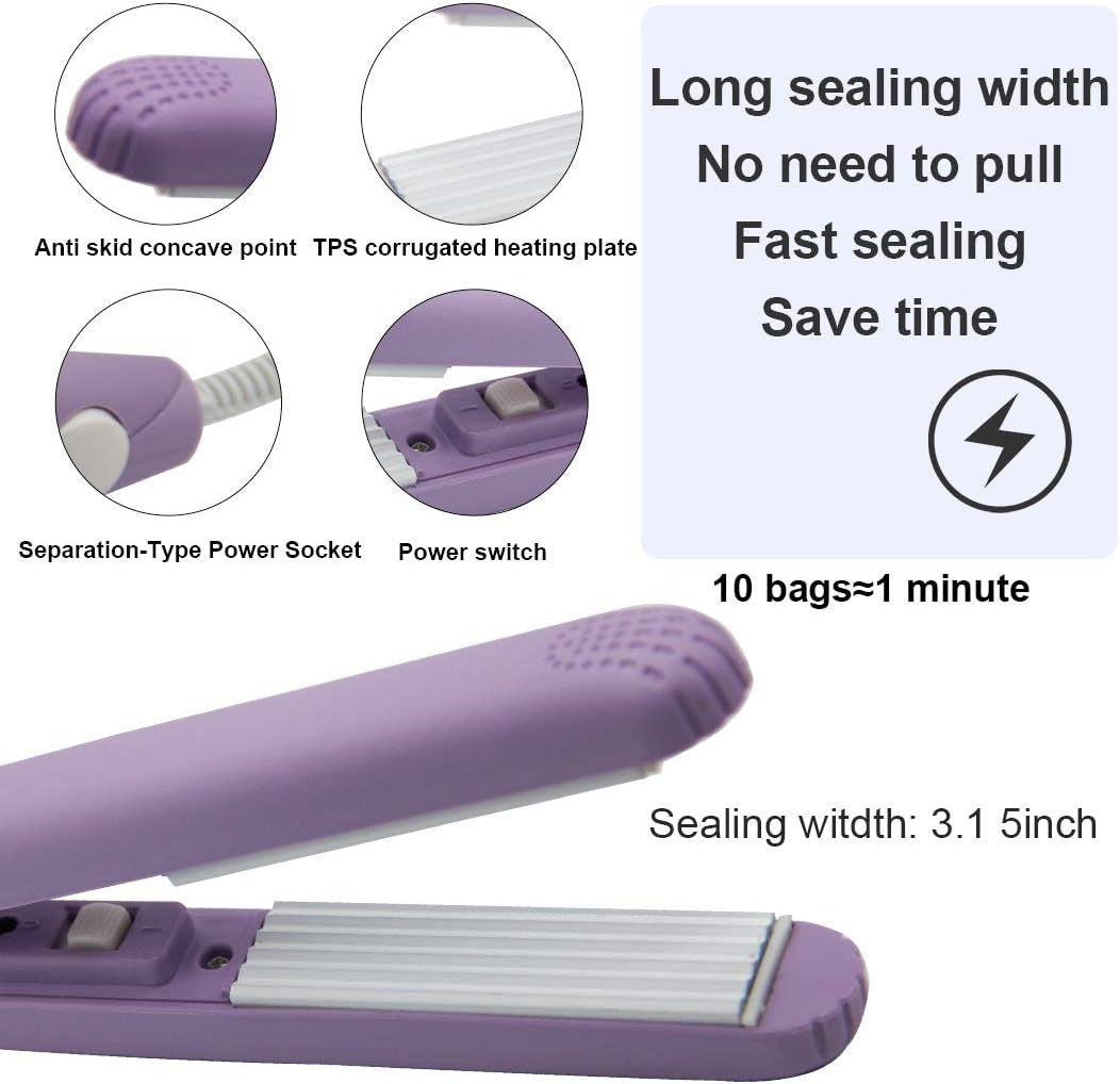 Bag Sealer Heat Sealer Chip Bag Sealer Heat Seal  Handheld Bag Sealer for Food Storage,Portable Sealer Machine for Snack Bags Plastic Bags, Food Bag. (Dark Purple)