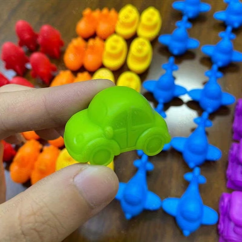 56/36Pcs Rainbow Sorting Game Animal Puzzle Toy Dinosaur Traffic Color Matching Game Education Sensory Toys for Kids Preschool
