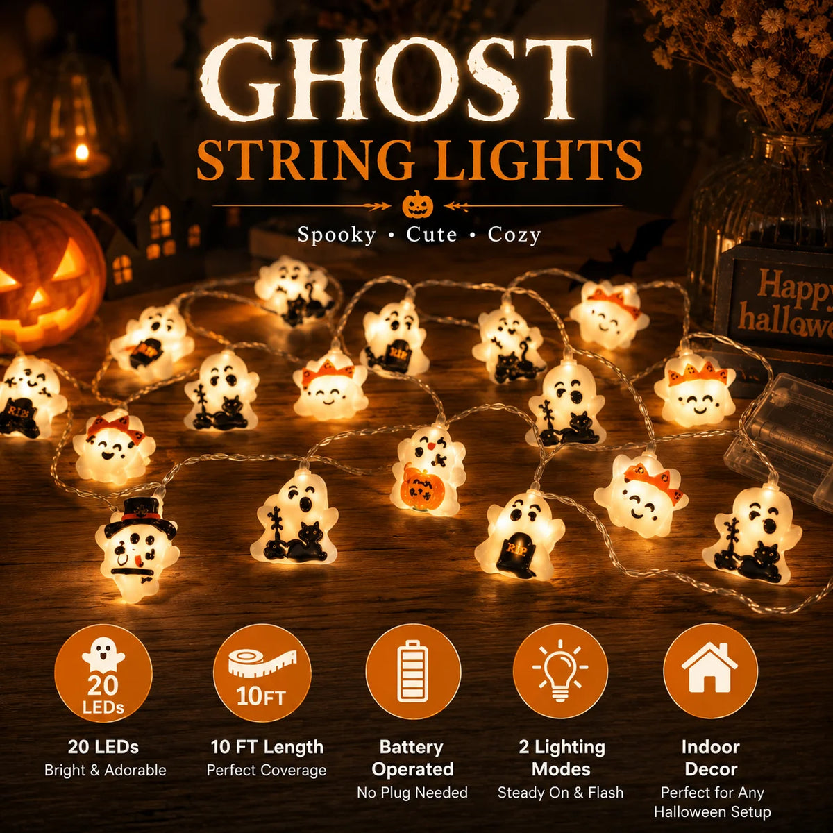 Ghost-style harvest string lights