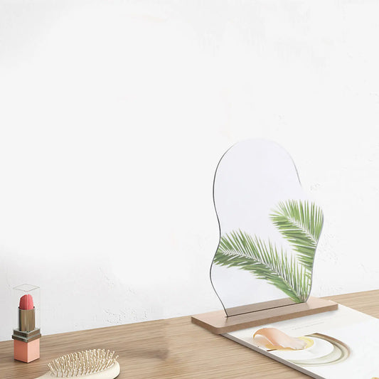 Cloud-shaped acrylic mirror with wooden desk stand