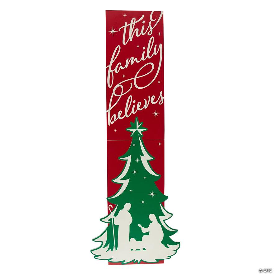 This Family Believes nativity porch sign, front view