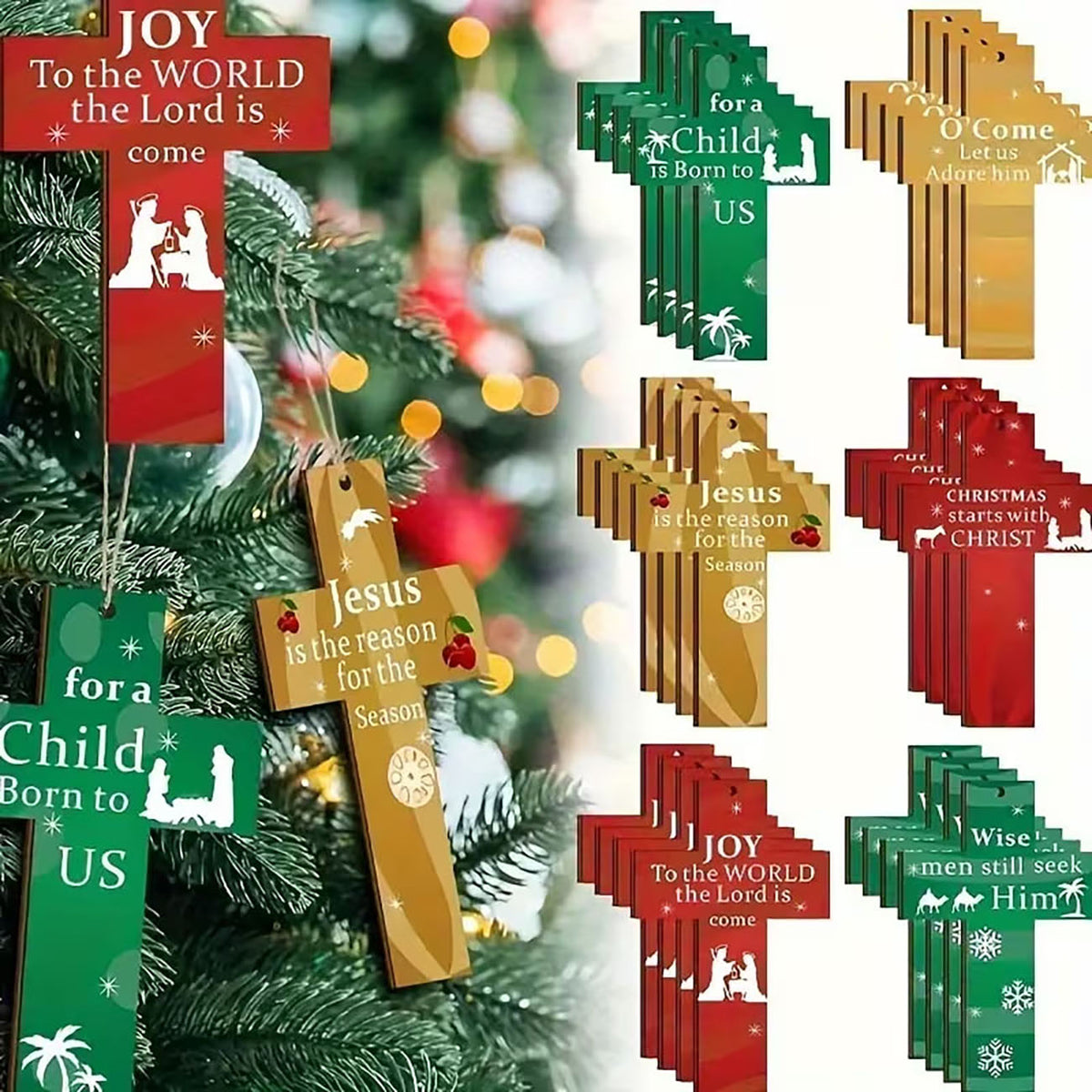 Set of 12 wood cross ornaments with scripture