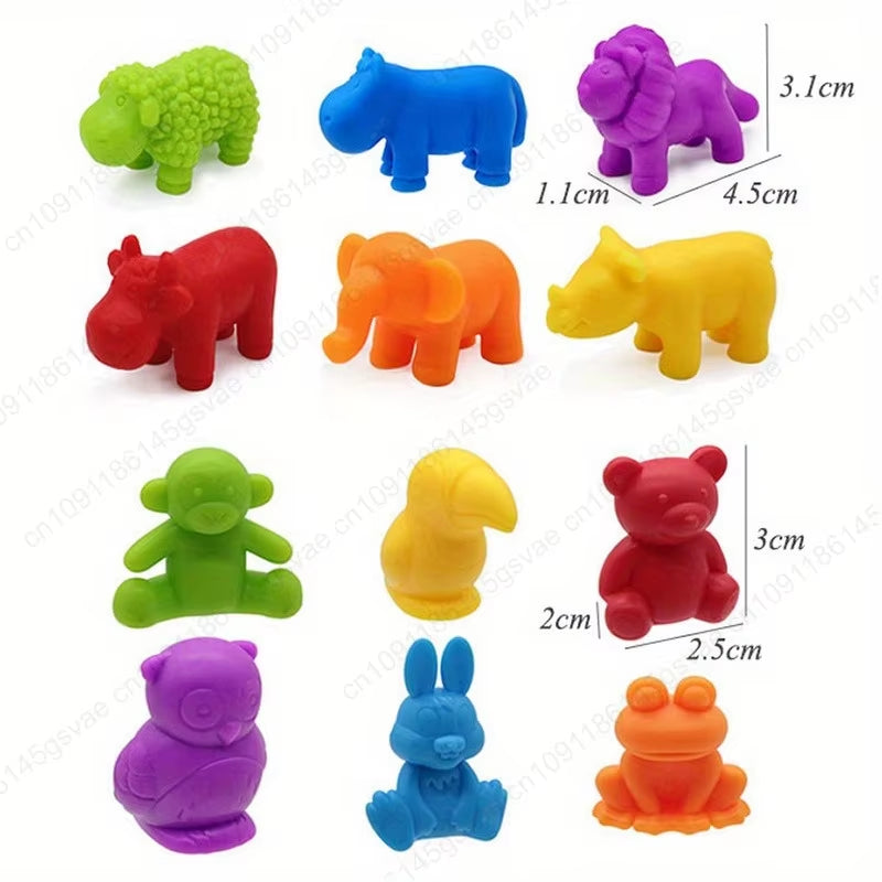 56/36Pcs Rainbow Sorting Game Animal Puzzle Toy Dinosaur Traffic Color Matching Game Education Sensory Toys for Kids Preschool