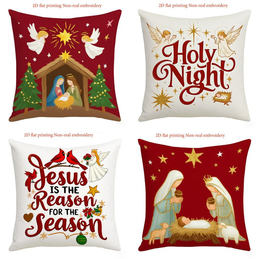 Set of 4 nativity Christmas pillow covers